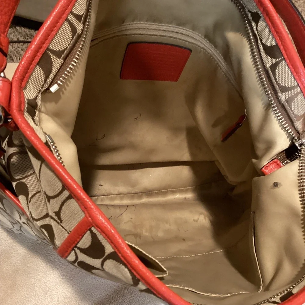 Coach Park Signature Hobo Shoulder Bag with Orange-Red Leather Trim - Picture 6 of 12